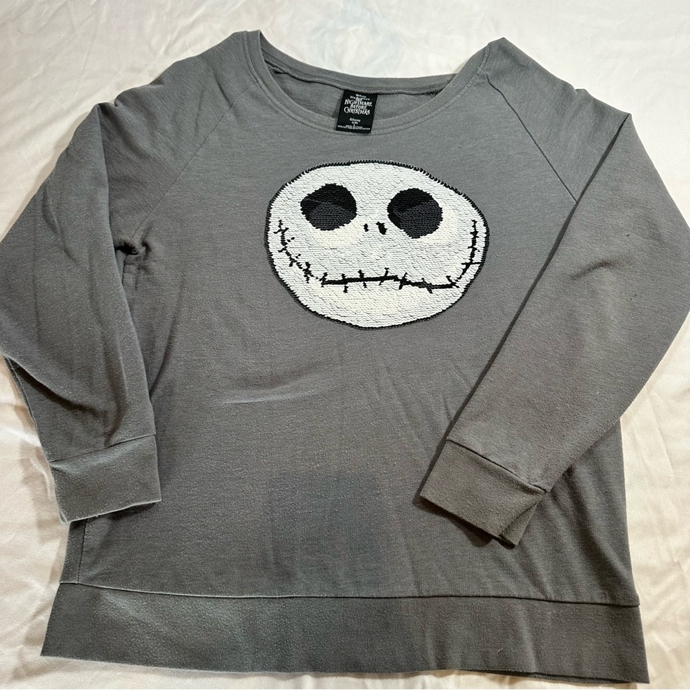 Disney Gray Sequin Skull Top